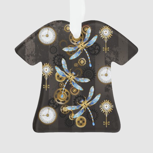 Steampunkdrachenfliegen auf braunem, gestreiften H Ornament (Vorderseite)