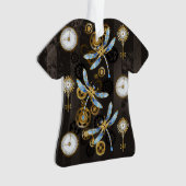 Steampunkdrachenfliegen auf braunem, gestreiften H Ornament (Vorderseite)