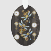 Steampunkdrachenfliegen auf braunem, gestreiften H Ornament (Vorderseite)