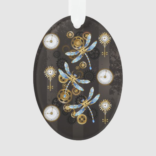 Steampunkdrachenfliegen auf braunem, gestreiften H Ornament (Vorderseite)