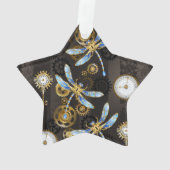 Steampunkdrachenfliegen auf braunem, gestreiften H Ornament (Rückseite)