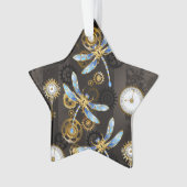 Steampunkdrachenfliegen auf braunem, gestreiften H Ornament (Vorderseite)