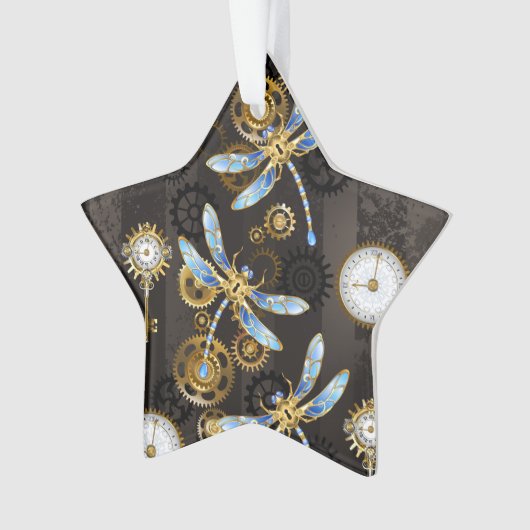 Steampunkdrachenfliegen auf braunem, gestreiften H Ornament (Vorderseite)