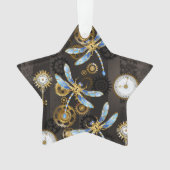 Steampunkdrachenfliegen auf braunem, gestreiften H Ornament (Vorderseite)