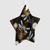 Steampunkdrachenfliegen auf braunem, gestreiften H Ornament (Vorderseite)