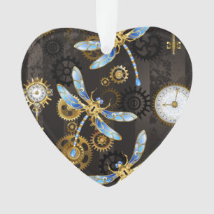 Steampunkdrachenfliegen auf braunem, gestreiften H Ornament