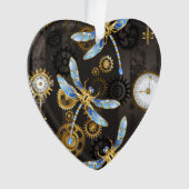 Steampunkdrachenfliegen auf braunem, gestreiften H Ornament (Vorderseite)