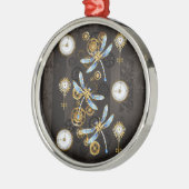 Steampunkdrachenfliegen auf braunem, gestreiften H Ornament Aus Metall (Links)