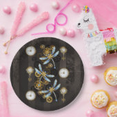 Steampunkdrachenfliegen auf braunem, gestreiften H Pappteller (Party)