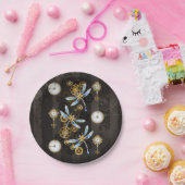 Steampunkdrachenfliegen auf braunem, gestreiften H Pappteller (Party)