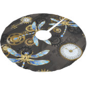 Steampunkdrachenfliegen auf braunem, gestreiften H Polyester Weihnachtsbaumdecke (Schrägansicht)