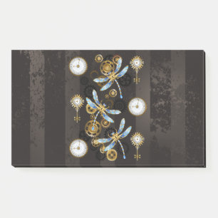 Steampunkdrachenfliegen auf braunem, gestreiften H Post-it Klebezettel