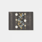 Steampunkdrachenfliegen auf braunem, gestreiften H Post-it Klebezettel (Vorderseite)