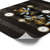 Steampunkdrachenfliegen auf braunem, gestreiften H Poster (Ecke)