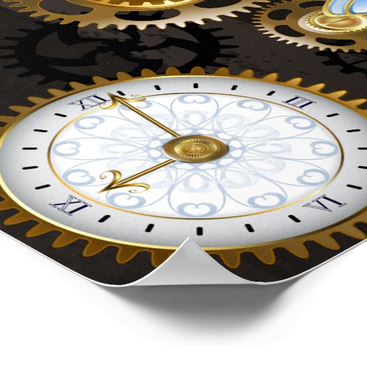 Steampunkdrachenfliegen auf braunem, gestreiften H Poster (Ecke)