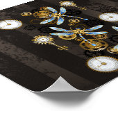 Steampunkdrachenfliegen auf braunem, gestreiften H Poster (Ecke)