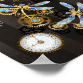 Steampunkdrachenfliegen auf braunem, gestreiften H Poster (Ecke)