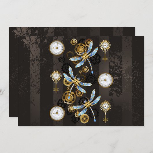 Steampunkdrachenfliegen auf braunem, gestreiften H Programm (Vorne/Hinten)