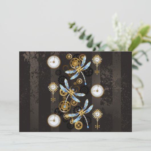 Steampunkdrachenfliegen auf braunem, gestreiften H Programm (Stehend Vorderseite)