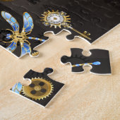 Steampunkdrachenfliegen auf braunem, gestreiften H Puzzle (Seite)