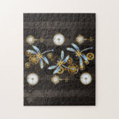 Steampunkdrachenfliegen auf braunem, gestreiften H Puzzle (Vertikal)