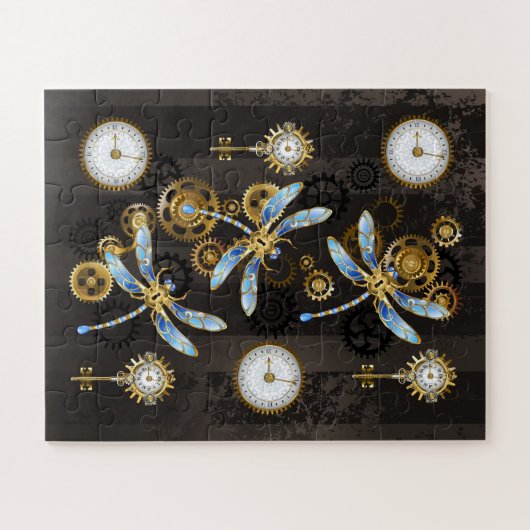 Steampunkdrachenfliegen auf braunem, gestreiften H Puzzle (Horizontal)