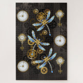 Steampunkdrachenfliegen auf braunem, gestreiften H Puzzle (Vertikal)