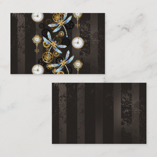 Steampunkdrachenfliegen auf braunem, gestreiften H Rabattkarte (Vorne/Hinten)