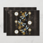 Steampunkdrachenfliegen auf braunem, gestreiften H RSVP Karte (Vorne/Hinten)