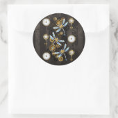 Steampunkdrachenfliegen auf braunem, gestreiften H Runder Aufkleber (Tasche)