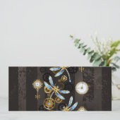 Steampunkdrachenfliegen auf braunem, gestreiften H Save The Date (Stehend Vorderseite)