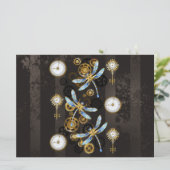 Steampunkdrachenfliegen auf braunem, gestreiften H Save The Date (Stehend Vorderseite)