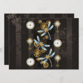 Steampunkdrachenfliegen auf braunem, gestreiften H Save The Date (Vorne/Hinten)