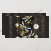 Steampunkdrachenfliegen auf braunem, gestreiften H Save The Date (Vorne/Hinten)