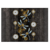 Steampunkdrachenfliegen auf braunem, gestreiften H Schneidebrett (Vorderseite)