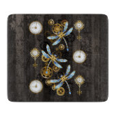 Steampunkdrachenfliegen auf braunem, gestreiften H Schneidebrett (Vorderseite)