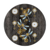 Steampunkdrachenfliegen auf braunem, gestreiften H Schneidebrett (Vorderseite)