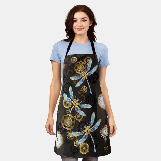 Steampunkdrachenfliegen auf braunem, gestreiften H Schürze (Getragen)