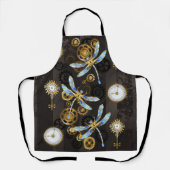 Steampunkdrachenfliegen auf braunem, gestreiften H Schürze (Vorderseite)