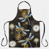 Steampunkdrachenfliegen auf braunem, gestreiften H Schürze (Vorderseite)