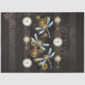 Steampunkdrachenfliegen auf braunem, gestreiften H Seidenpapier (Vorderseite)