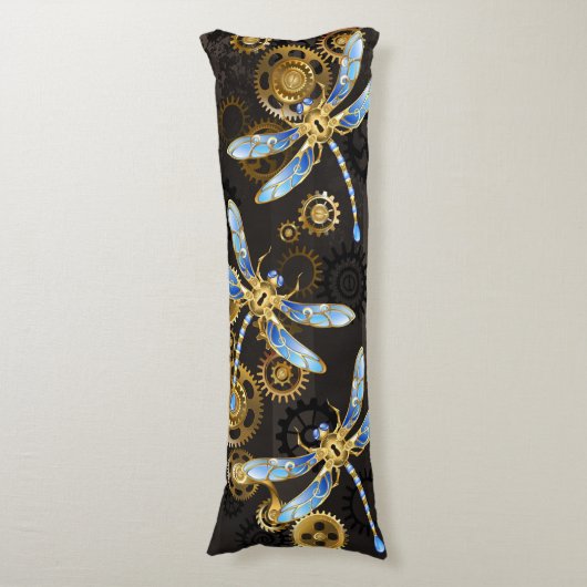 Steampunkdrachenfliegen auf braunem, gestreiften H Seitenschläferkissen (Vorderseite Vertikal)