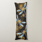 Steampunkdrachenfliegen auf braunem, gestreiften H Seitenschläferkissen (Rückseite (Vertikal))