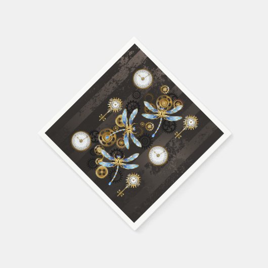 Steampunkdrachenfliegen auf braunem, gestreiften H Serviette (Ecke)