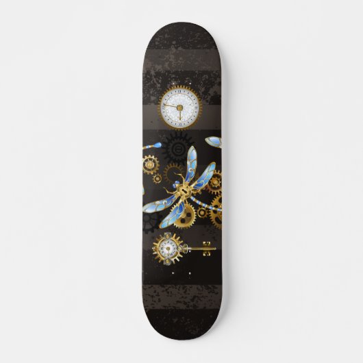 Steampunkdrachenfliegen auf braunem, gestreiften H Skateboard (Vorne)