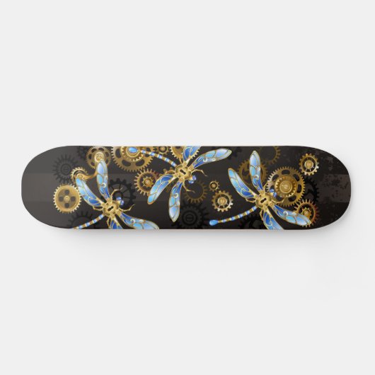 Steampunkdrachenfliegen auf braunem, gestreiften H Skateboard (Horizontal)