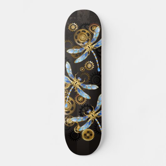 Steampunkdrachenfliegen auf braunem, gestreiften H Skateboard (Vorderseite)