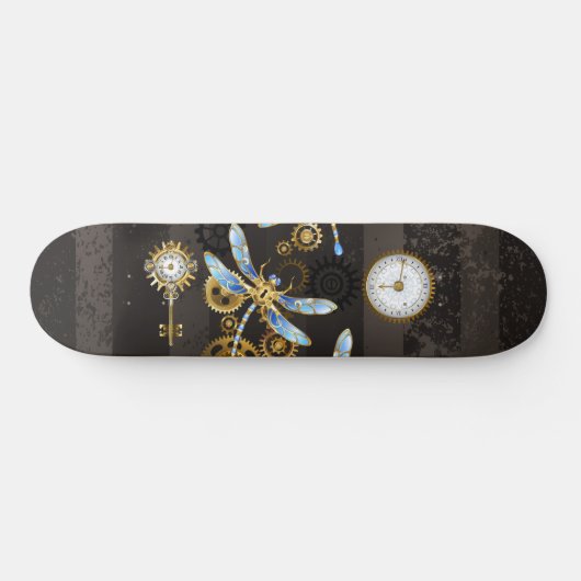 Steampunkdrachenfliegen auf braunem, gestreiften H Skateboard (Horizontal)