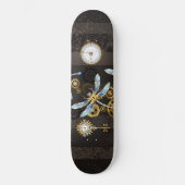 Steampunkdrachenfliegen auf braunem, gestreiften H Skateboard (Vorderseite)