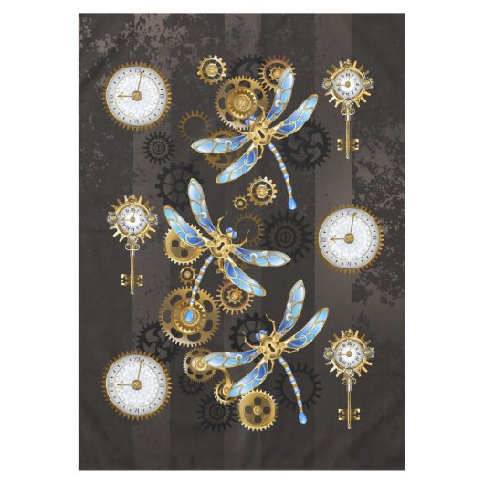 Steampunkdrachenfliegen auf braunem, gestreiften H Tischdecke (Vorderseite)